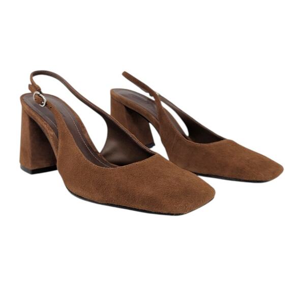 SCHUTZ Shoes - Schutz Tuckernuck Leia Block Brown Suede Slingback Heels Size 7.5B